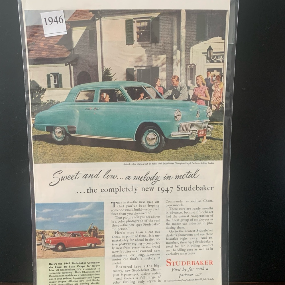 Vintage 1946 Studebaker Sweet and Low A Melody in Metal Ad Advertisement